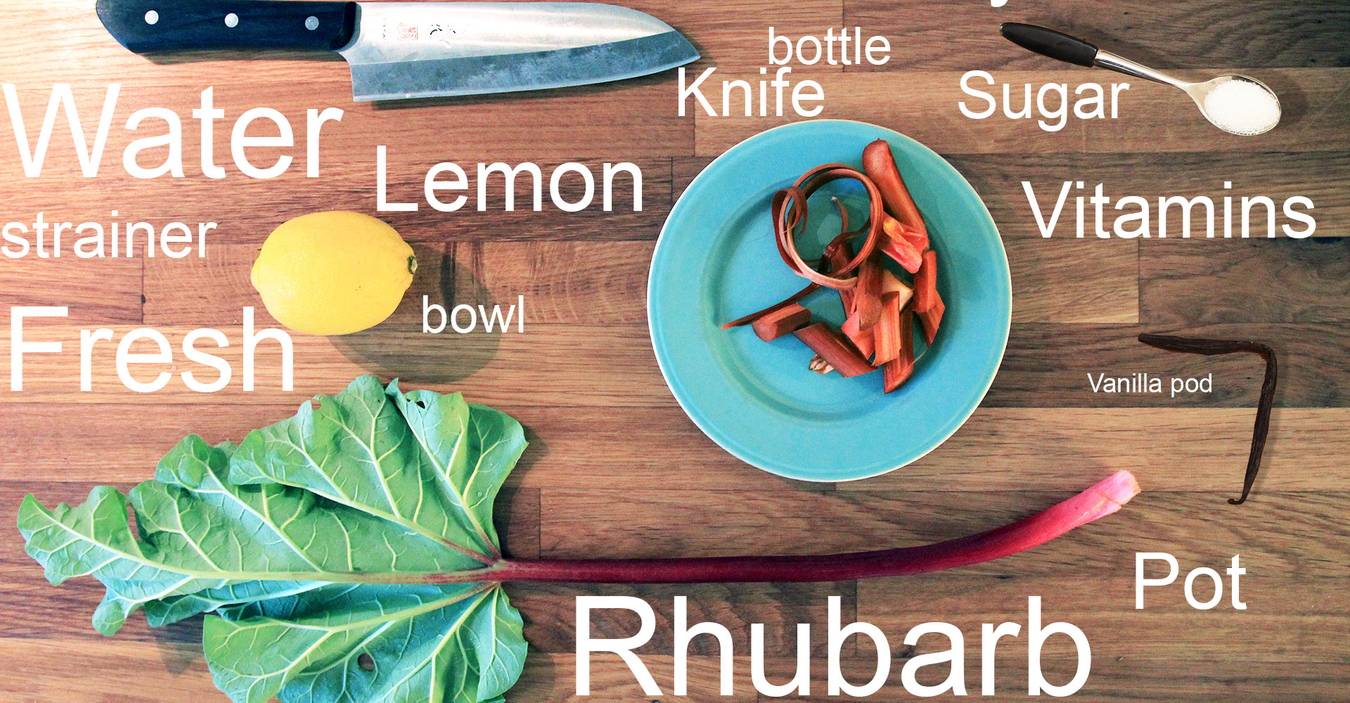 Rhubarb Juice poster with text and ingredients